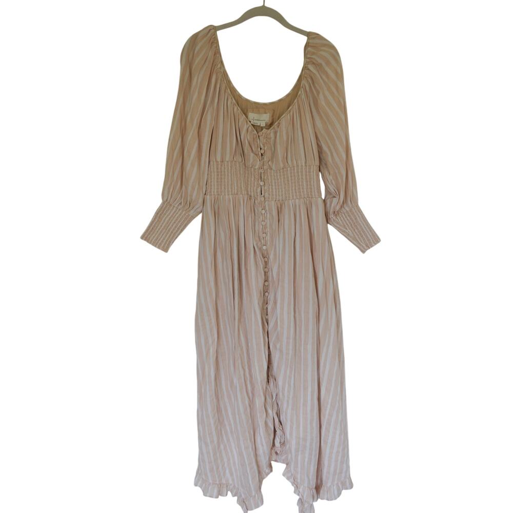 Anthropologie Cream Stripe Puff-Sleeve Mini Dress - Picture 5 of 9